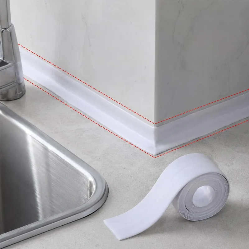Bathroom Shower Sink Bath Sealing Tapes PVC Adhesive Sealing Strips Waterproof Wall Stickers for Bathroom Kitchen Sealant Tape