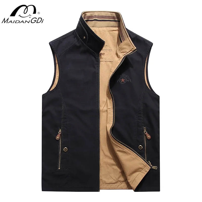 

MAIDANGDI Wearing A Casual Vest on Both Sides with A Shoulder Top Outdoor Photography Fishing Vest Sleeveless Solid Color