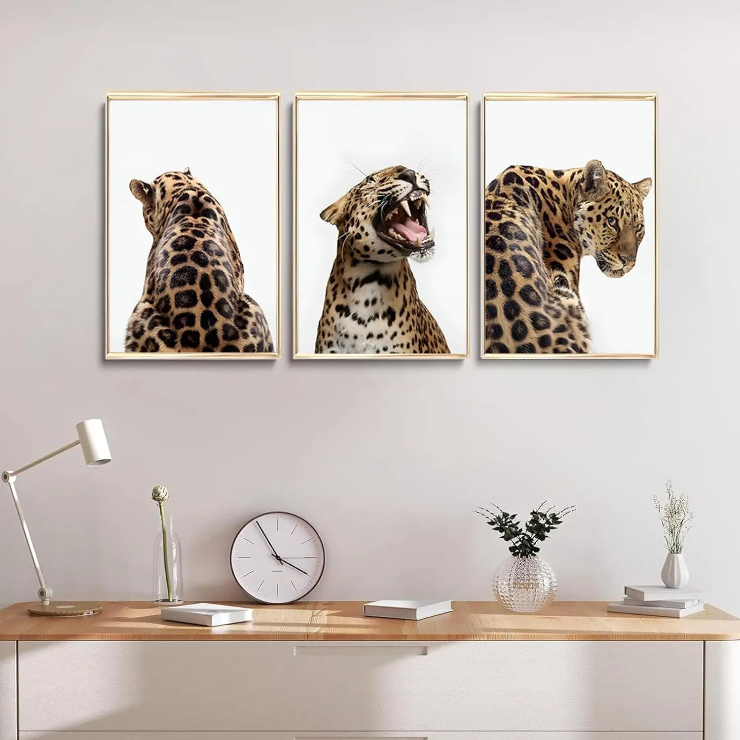 3pcs/set Leopard Print Wall Art, Jungle Animal Fashion, Cheetah Canvas Poster Printing, Modern Bedroom, Living Room Home Decor