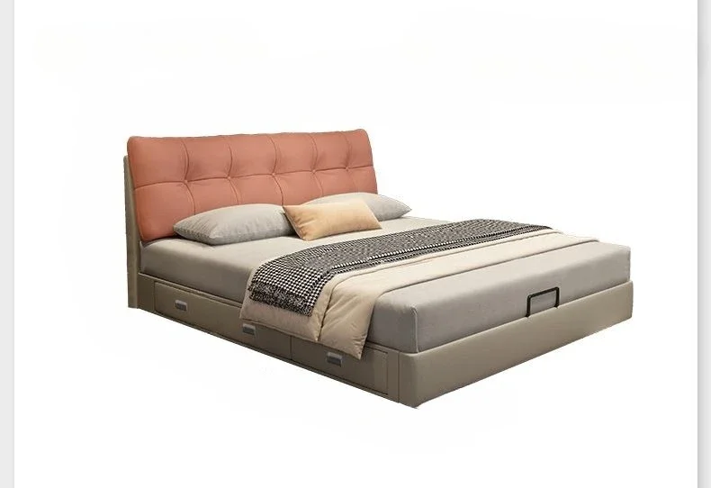 

Ecological, simple double, master bedroom, high box storage, Nordic soft bag leather art bed