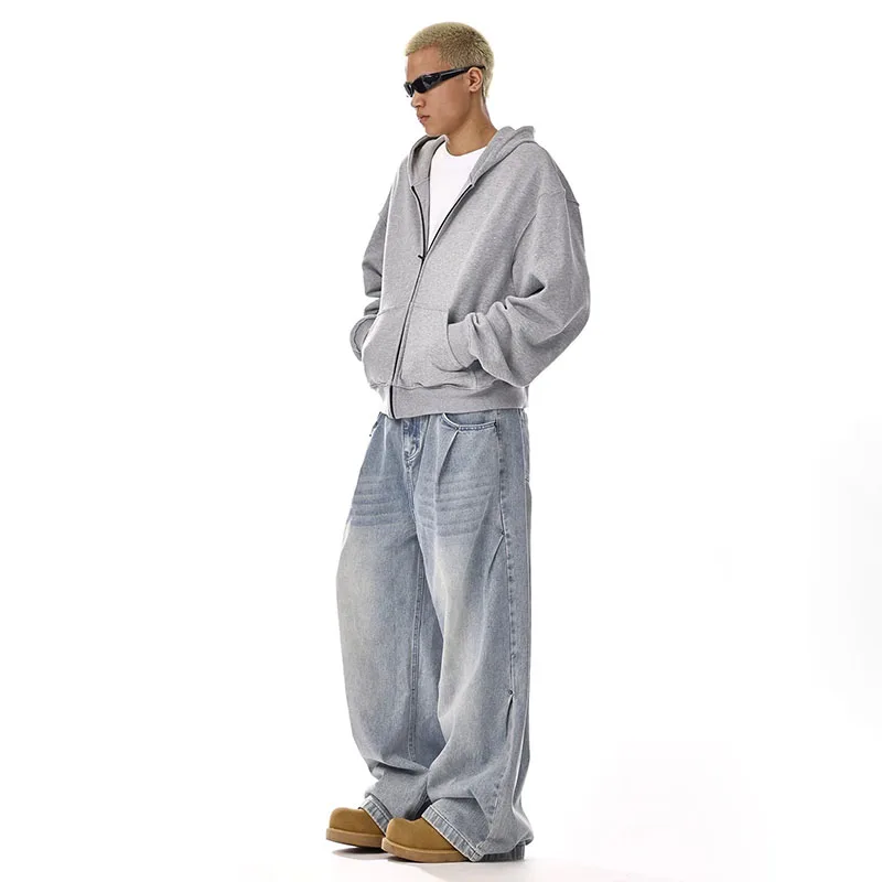 جديد الكورية الرجعية الرجال الجينز شارع العليا مستقيم الساق السراويل فضفاضة جينز غير رسمي موضة بنطال ذو قصة أرجل واسعة #3