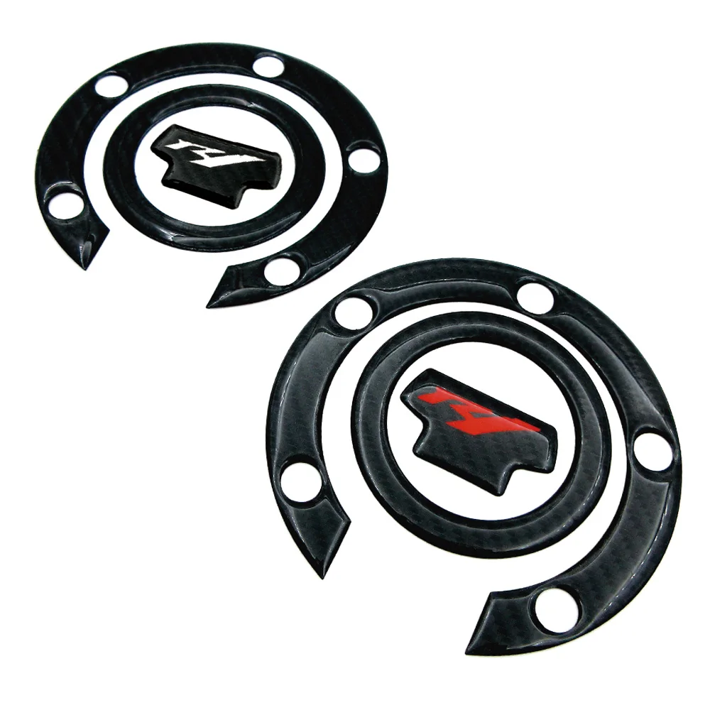 Motorcycle Fuel Tank Cap Cover Pad Protector Decals Carbon Fiber Look Sticker Accessories For Yamaha R1 YZFR1 3D Red/Silver Logo