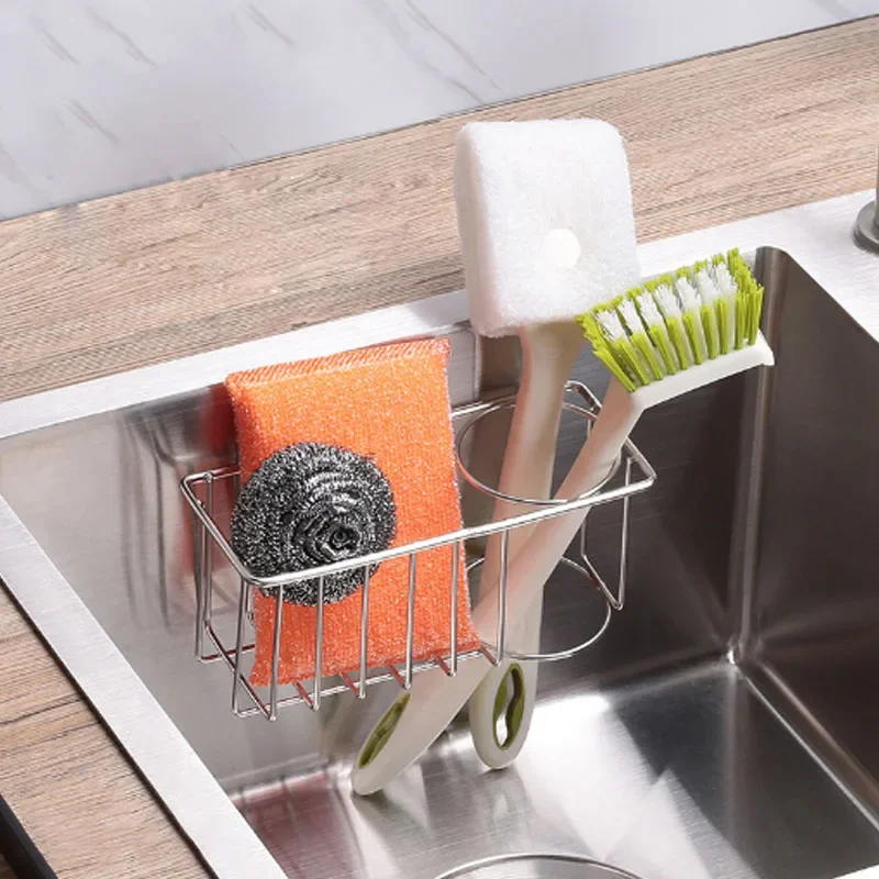 Sink Drain Rack Kitchen Rag Sponge Storage Basket Stainless Steel Sink Cloth Steel wool Hanging Shelf