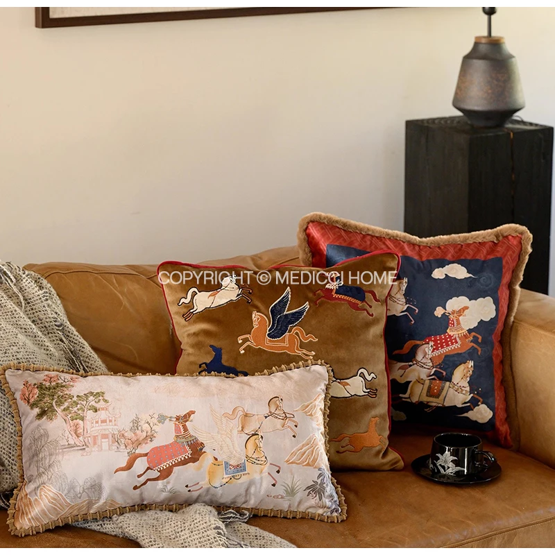 Medicci Home Eclecticism Style Exquisite Bolster Pillow Cover White Horse Printed Sofa Bedroom Decoration Cushion Case 30x60cm - view 2