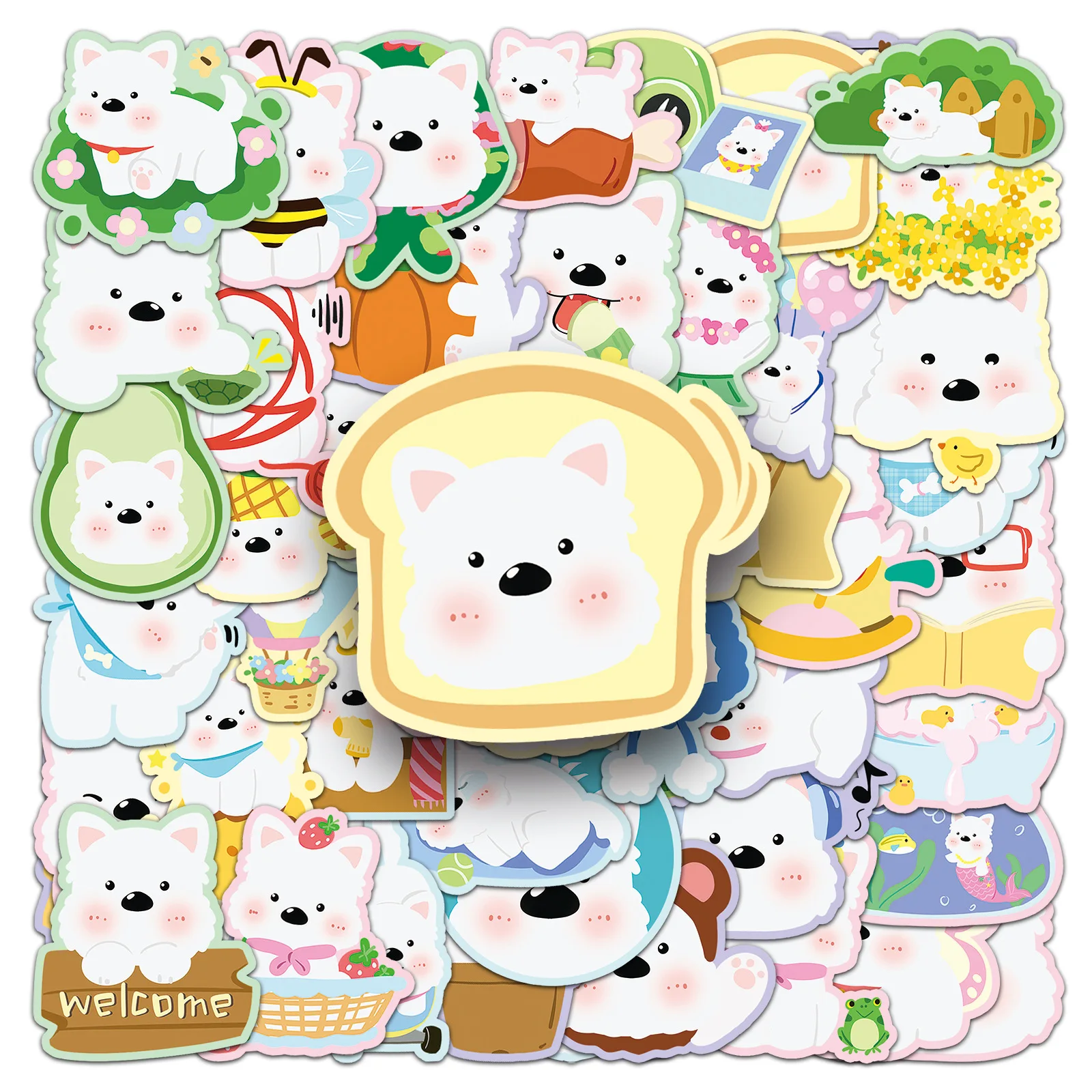 

50PCS West Highland White Terrier Cartoon Dog Cute Pet Decorative Water Cup Guitar iPad Phone Case Waterproof Stickers Kids Toy