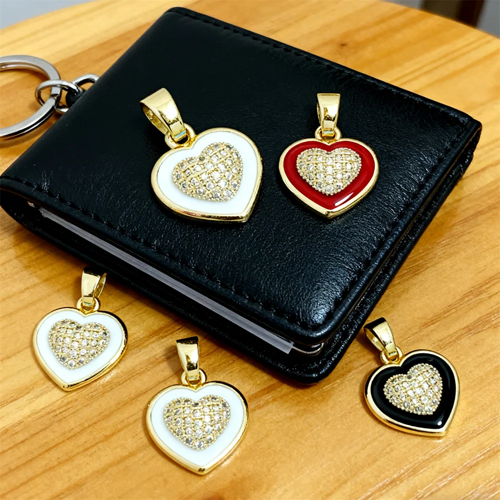 

4Pcs Pendants Sparkling Brass Plated Cubic Zircon Enamel Heart Charms for DIY Jewelry Necklace Bracelet Making Shiny Accessories