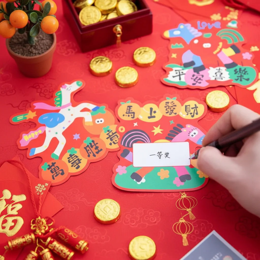 

30 Pcs Zodiac Horse Scratch-Off Cards Cartoon Anniversary Vouchers Tickets Game Diy Props For Company Annual Meeting Lucky Cards