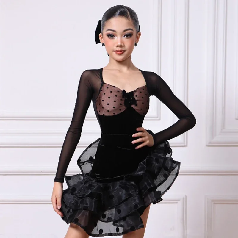 أزياء الرقص اللاتينية المنافسة زي الفتيات الوطنية القياسية اللاتينية أثواب الرقص الاطفال السامبا قاعة الرقص ارتداء SL11612