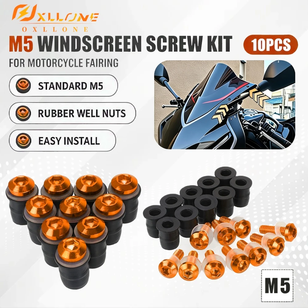 For 390 790 890 950 990 1050 1090 1190 Adventure R S 2002-2024 Motorcycle Screw Kit 10PCS Windscreen Windshield Fairing Bolt