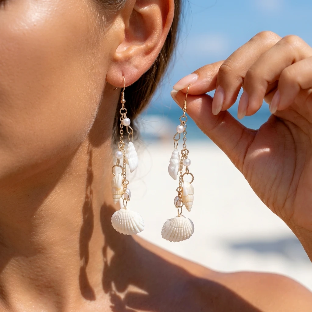 Women's Ocean Style Shell Starfish Stud Earrings, Nautical Gift