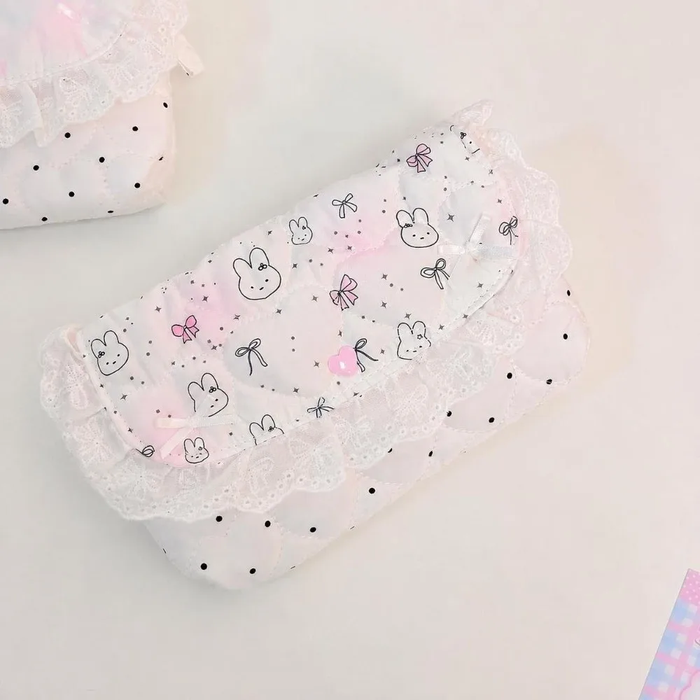 Kawaii Butterfly Rabbit Print Pencil Case Large Capacity Multifunctional Pen Bag Flap Button-down Stationery Pouch Students