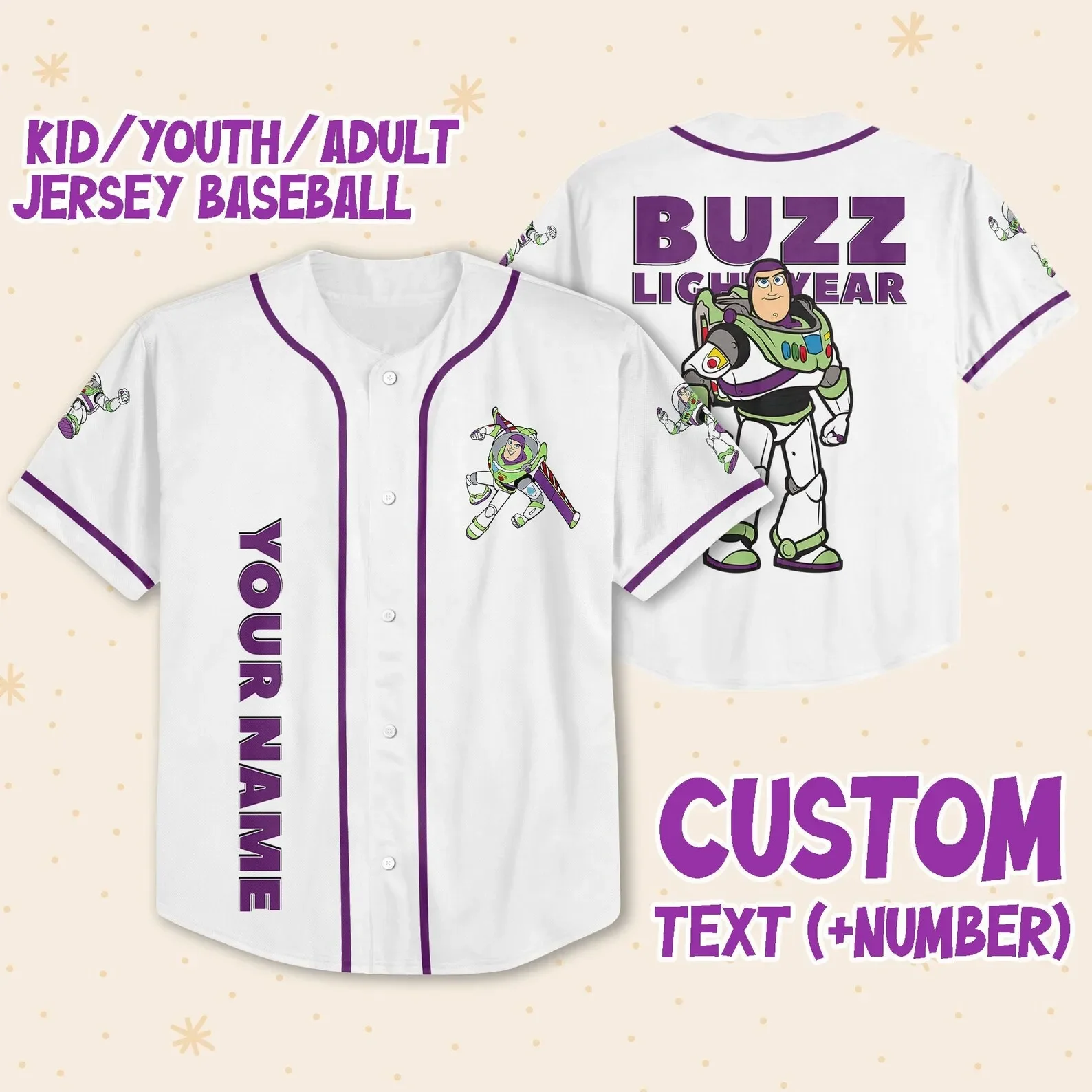 Disney Custom Name Toy Story Buzz Lightyear Baseball Jersey Men Women Kids Sports Jersey Baseball Jersey Casual Sports Jersey