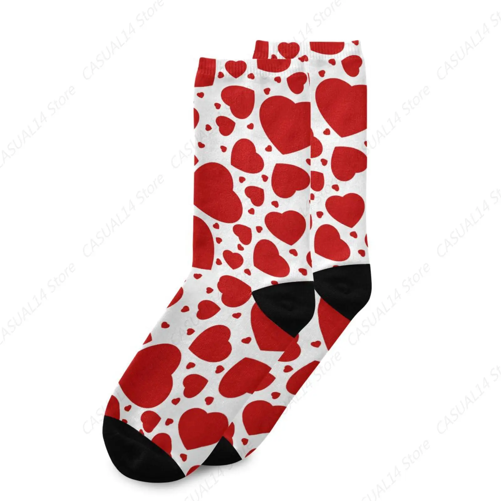 Hearts White Red Socks Women Men Valentine Stockings Unisex Sock For Running Athletic Hiking Cycling 1 Pair