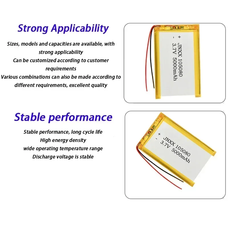 1-4PCS 105080 Lithium Polymer Battery 3.7V 5000mAh  MP3 Speaker Lithium Ion Battery for Dvr GPS Mp3 Mp4 Mobile Phone Speaker