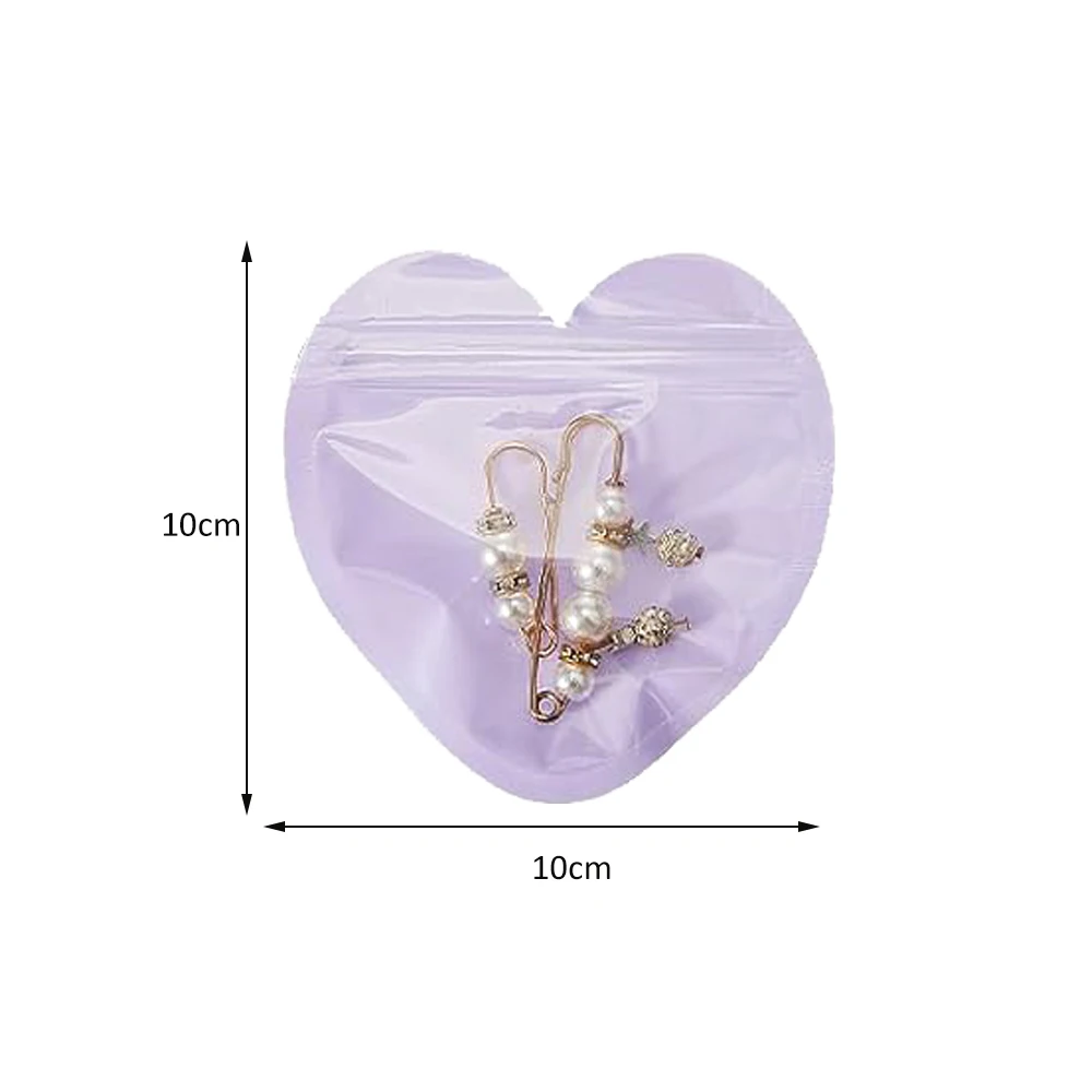 50pcs 10x10cm Heart Shaped Plastic Bag For DIY Candy Earrings Bracelet Gifts Hairpin Storage Jewelry Packaging Pouches Supplies