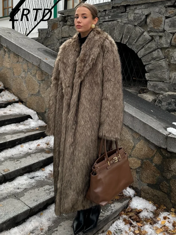 

Luxury Women's Fluffy Long Faux Fur Coat Street Laple Full Sleeve Female Plush Overcoat 2024 Winter Lady Loose Thicken Outwear