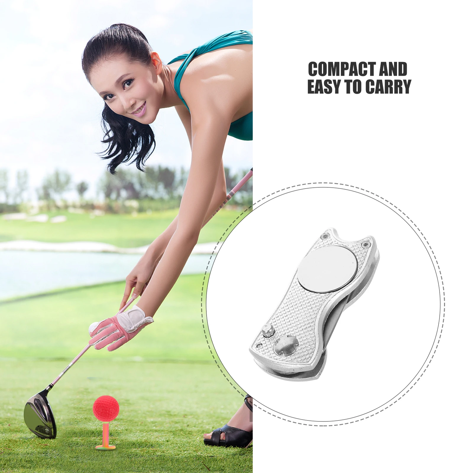 Kompaktowe składane narzędzie do naprawy divotów w trawie golfowej, metalowy widelec, znacznik do piłek, wytrzymały, ergonomiczny uchwyt, akcesoria golfowe dla mężczyzn i kobiet golfistów.