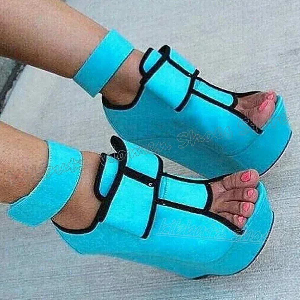 

Hook&loop Sandals Platform Ankle Boots Fashion Luxury Elegant Concise Sexy Summer Women Shoes New Solid Color Round Toe Wedges