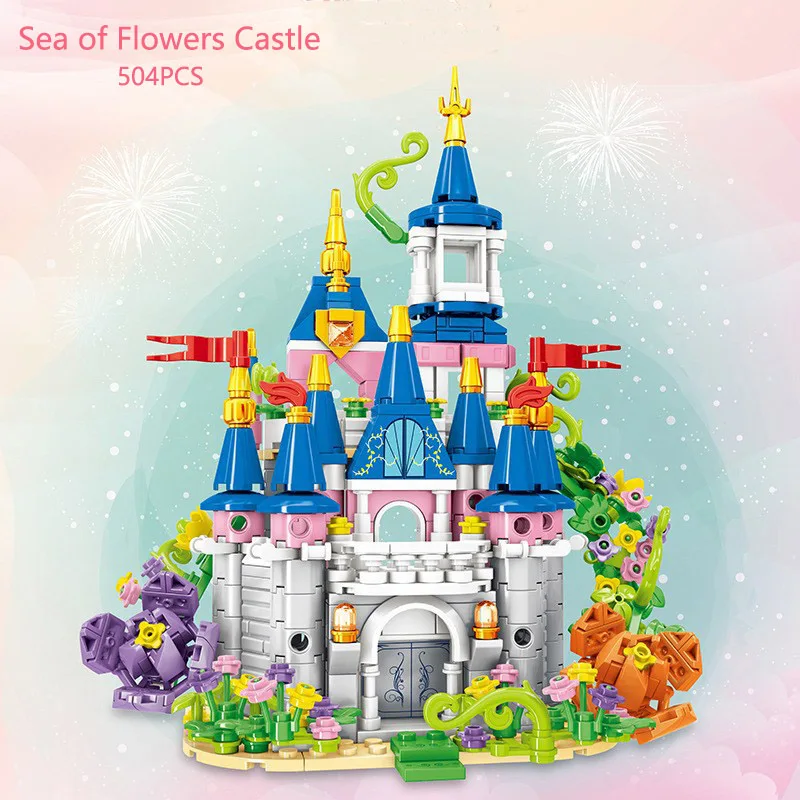 Juego de bloques de construcción de Castillo para niña, juguete de bloques de construcción de Castillo de princesa de cuento de hadas, modelo de ciudad Diy, regalo de Navidad, 4 juegos