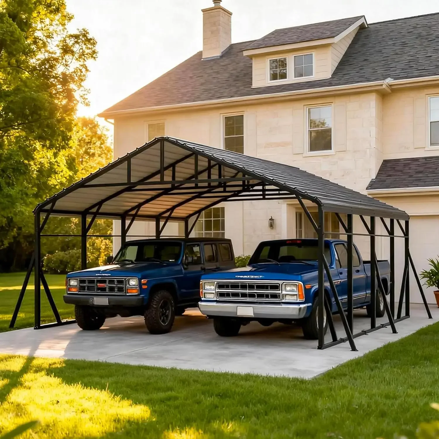 20x20 FT Heavy Duty Metal Carport with Galvanized Steel Roof, Outdoor Shelter with Enhanced Base, Custom