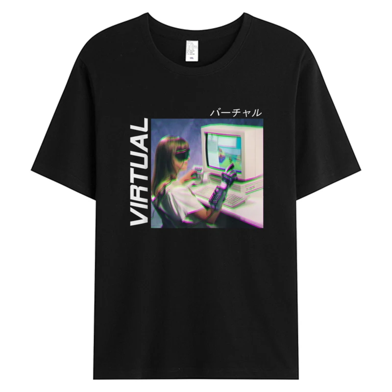 

Glitch Vaporwave Aesthetic Virtual Men Tees Cotton Fabric Novelty Designer Pattern Hot Tshirts Print T-shirts Printing Tops