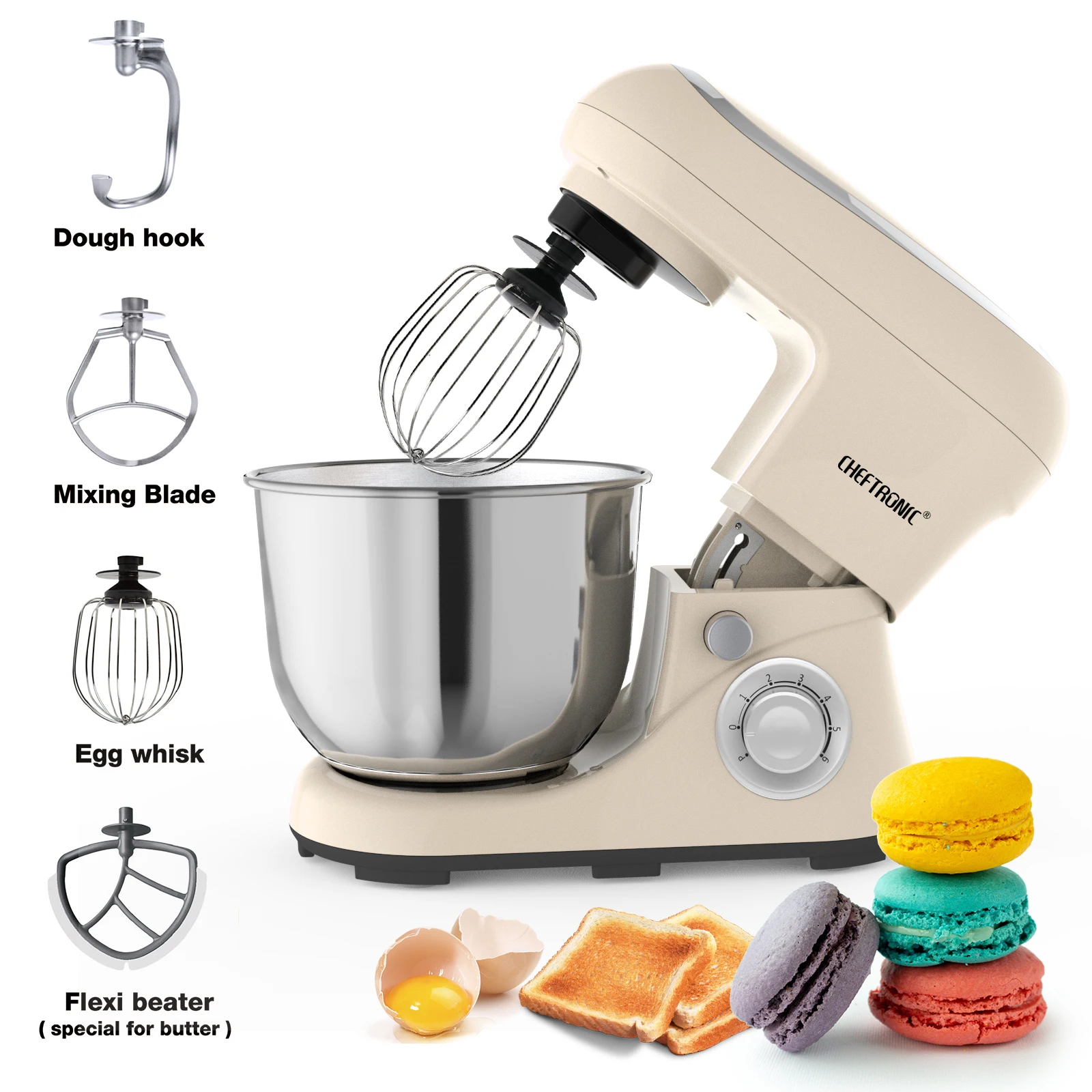 US Plug,1pc CHEFTRONIC Stand Mixer, 5Qt Tilt-Head Electric Household Stand Mixer - 500W 6+P Speed, Food Beater And Butter Beater