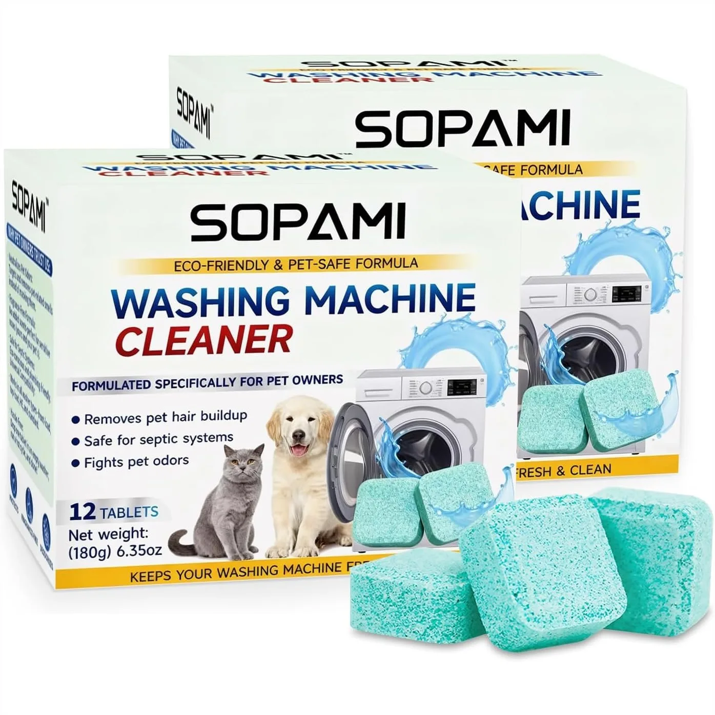 

Washing Machine Cleaner Tablets 24-Pack for HE/Front/Top Load Washers - Removes Pet Hair, Odors, Mold & Residue, Septic Safe &
