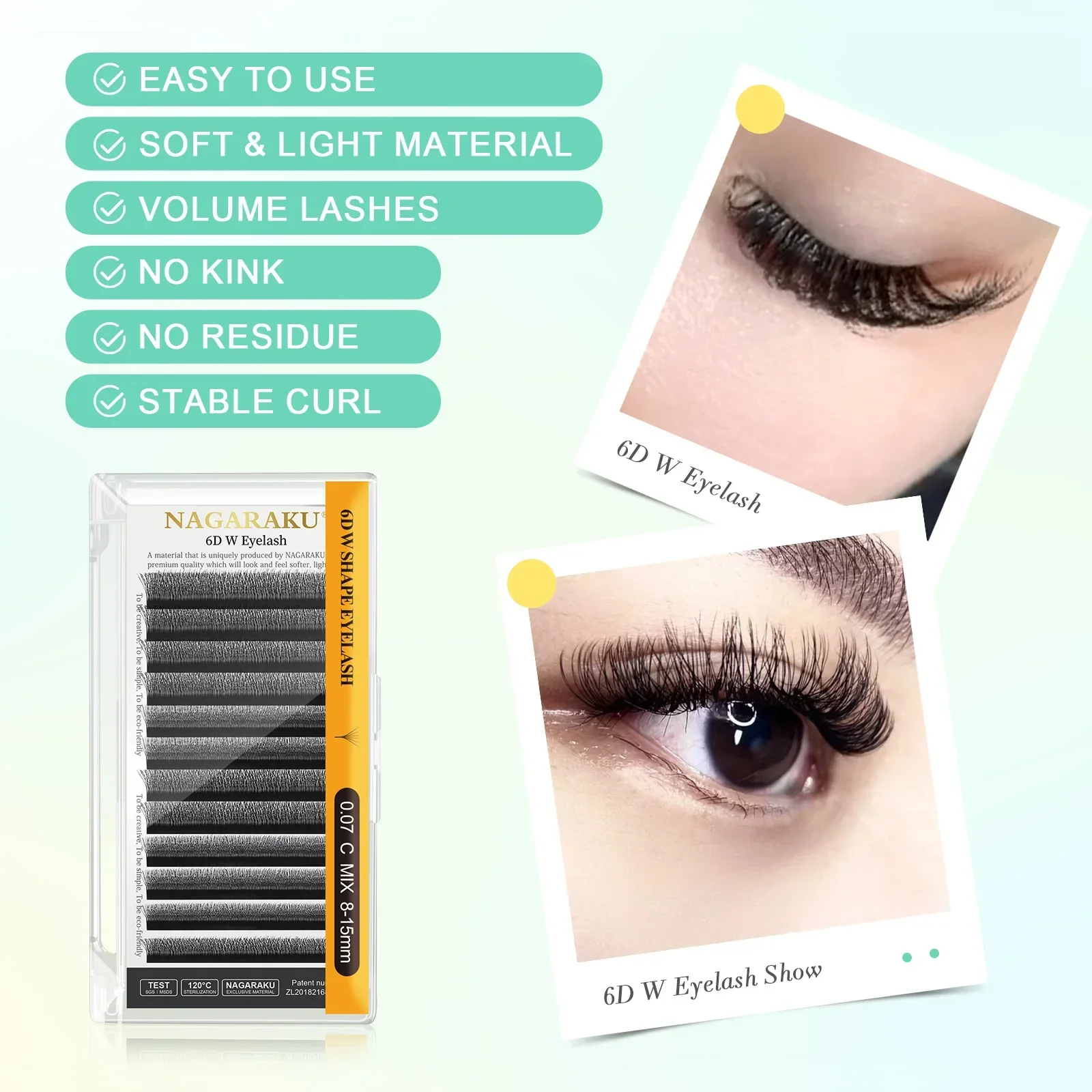 NAGARAKU 6D W Shape Automatic Flowering Bloom Premade Fans Eyelash Extensions Natural Soft Light Full Dense