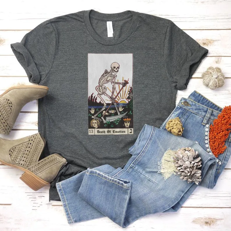 Death Skeleton T shirt  Funny Letter Aesthetic Female Clothing Fashion Cotton O Neck T-shirt Casual Shirt Short Sleeve Top Tees