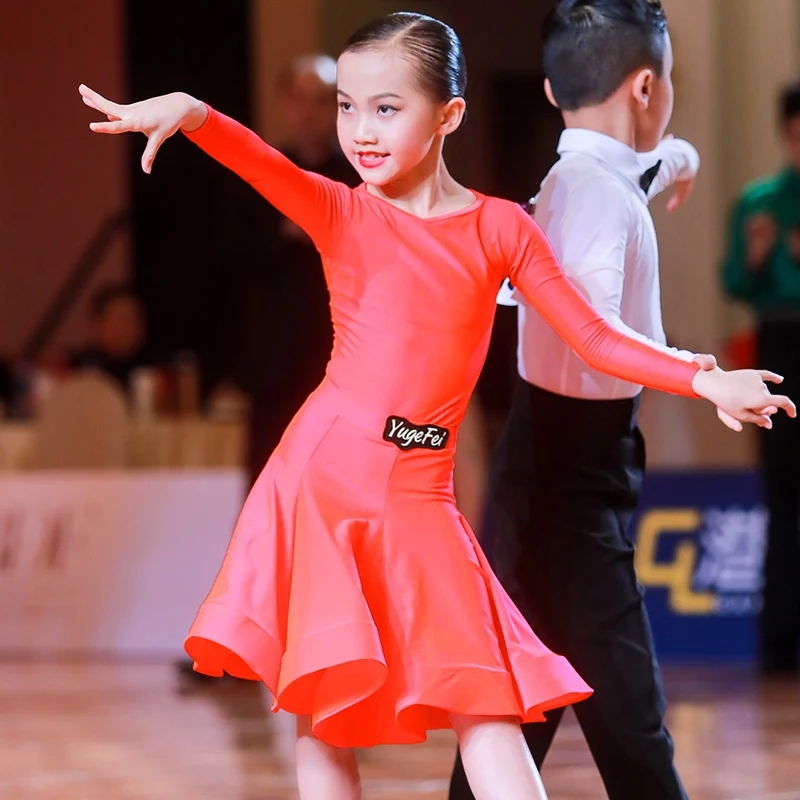 

2024 Latin Dance Dress For Girls Standard Competition Clothes Long Sleeved Modern Dance Skirts Chacha Latin Dance Wear DN17268