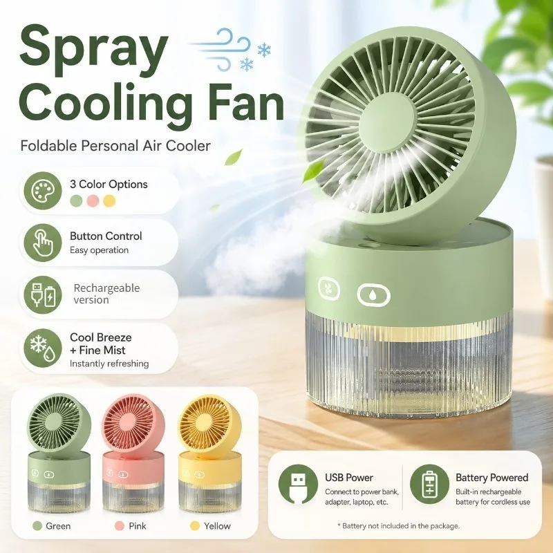 ABS Shell Mini Humidifying Fan 1200‑2000mAh Battery 1‑3H Runtime Noise Below 36dB For Desktop Use