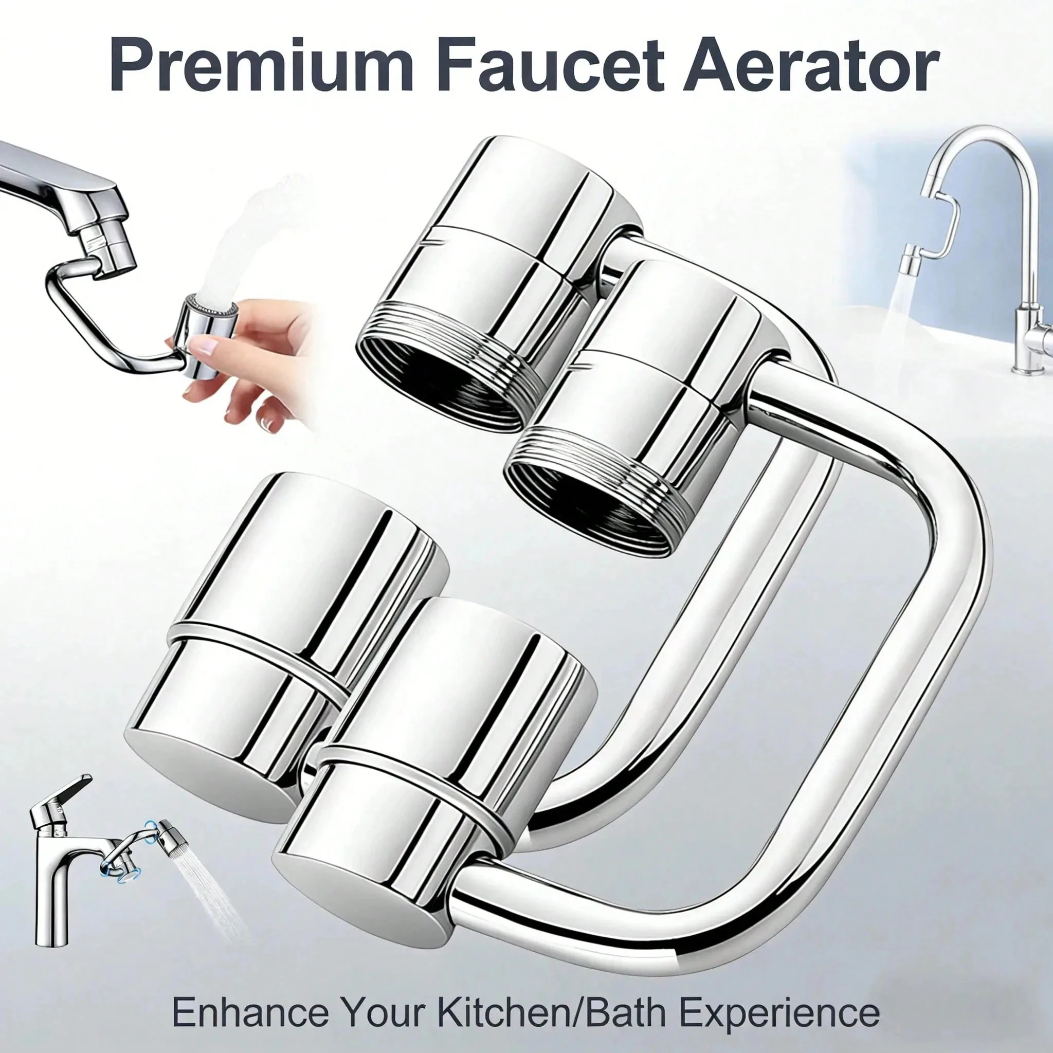 New 2 Modes of Universal Sink Faucet, Used to Reduce Splashing, 1440° Rotating Faucet Aerator Extender, 1080° Rotating Multifunctional Faucet Extender, Used for Bathroom Sink, Kitchen