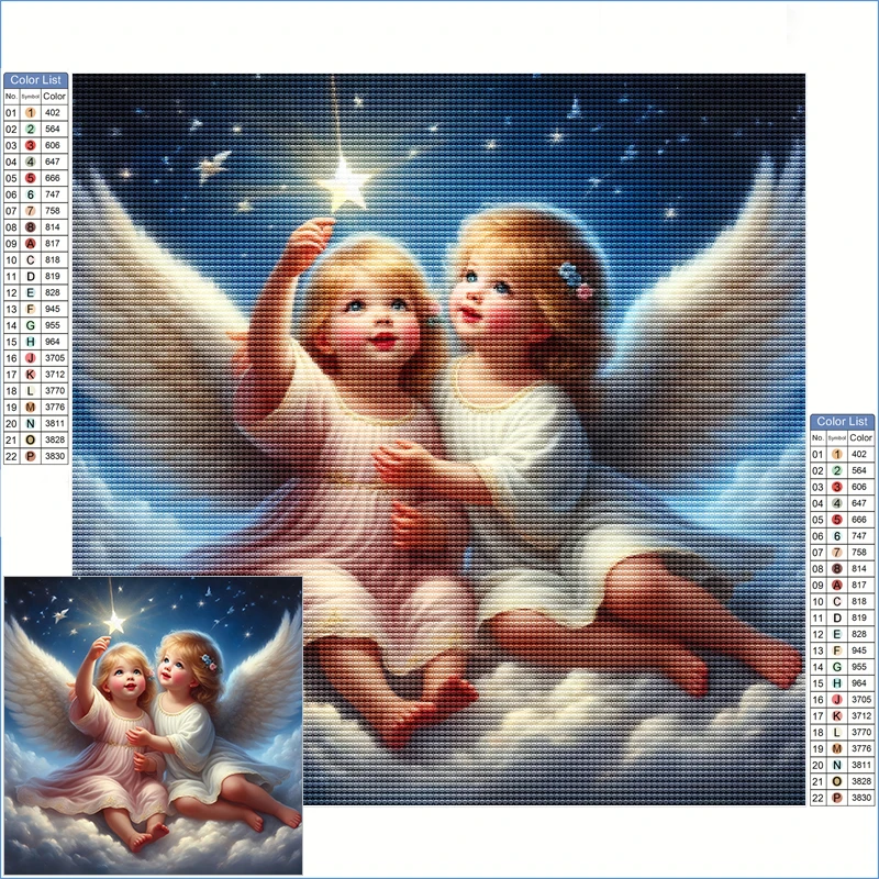 

DIY Diamond Painting Full Square Round Drill Mosaic Little Angels Sit On The Clouds Of Heaven Diamond Art Handicraft Home Decor