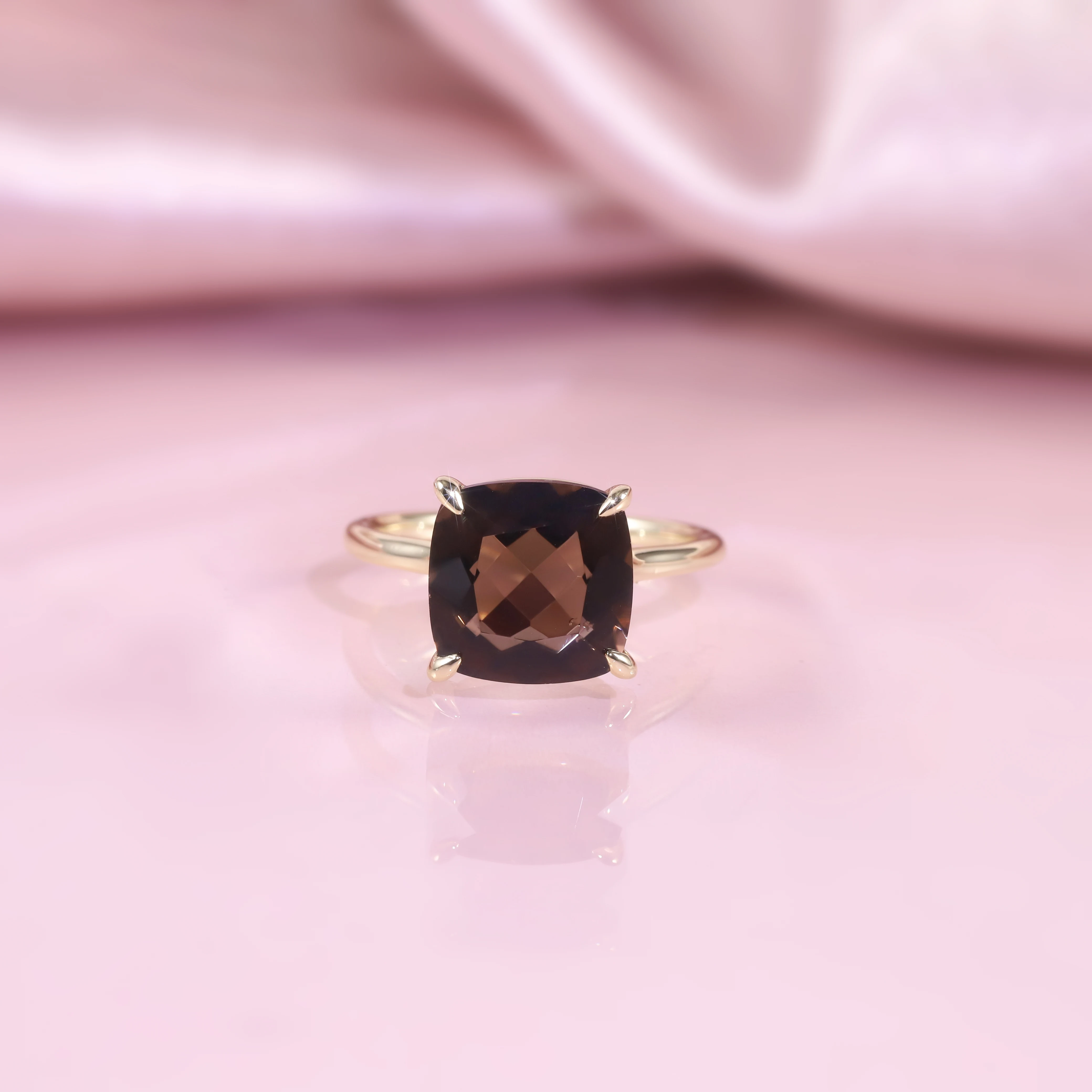 GEM'S BALLET Cushion 10x10MM 4.75Ct Smoky Quartz Birthstone Solitaire Engagement Rings in 18K Gold Plated Eagle Prongs Ring