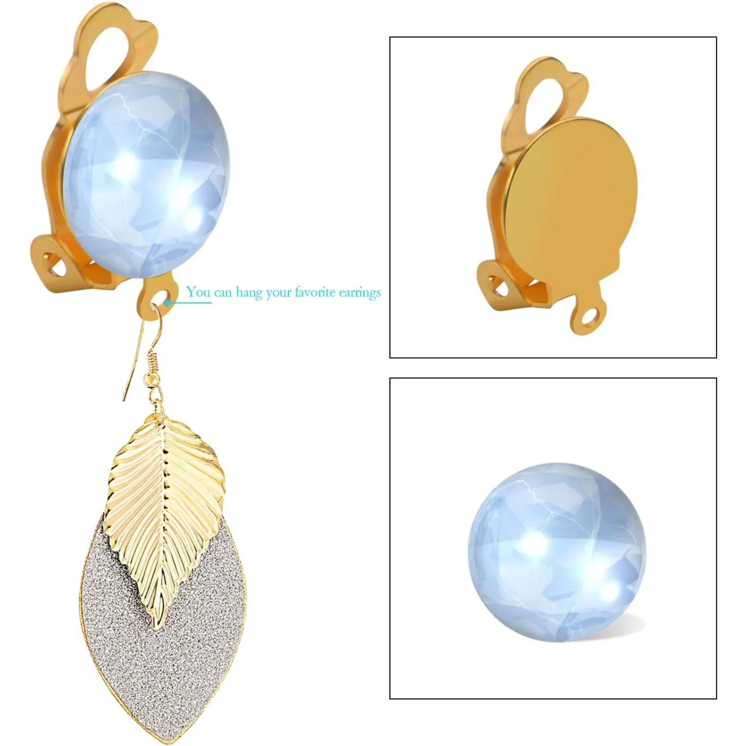 Clip-on Earring Findings - 20 Pieces Cabochon Setting Converter Gold & Silver With 20 Pieces Pads for Non-Pierced Making