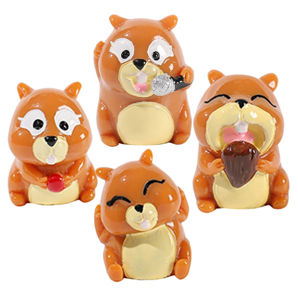 

4Pcs Squirrel Miniature Figurines Resin Craft Vivid Cartoon Appearance Bookshelf Desktop Adornment Miniature Squirrel Figurines