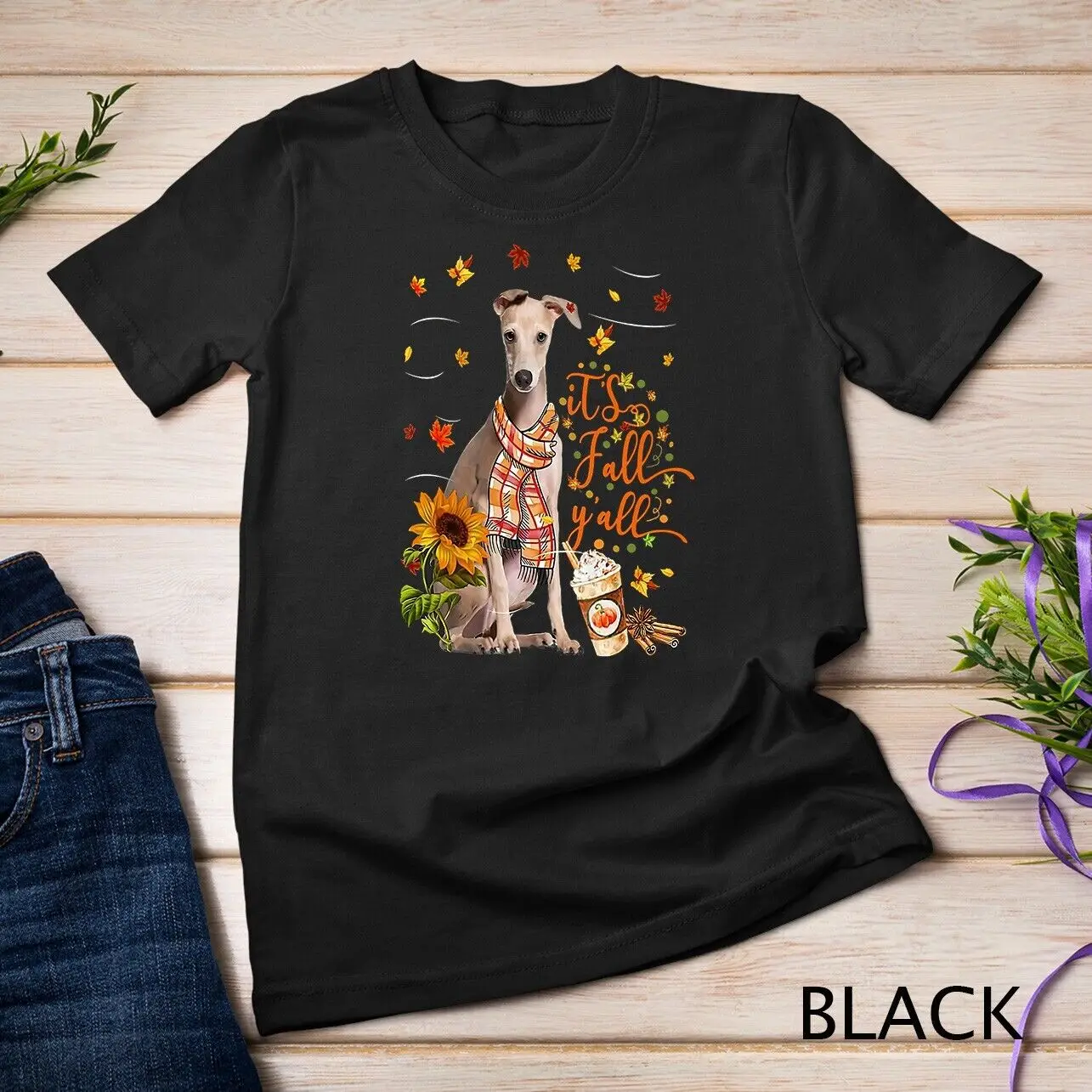 تي شيرت It's Fall Y'all Italian Greyhound Dog لعيد الشكر والهالوين كاجوال برقبة دائرية وأكمام قصيرة مقاس كبير تي شيرت للجنسين #1