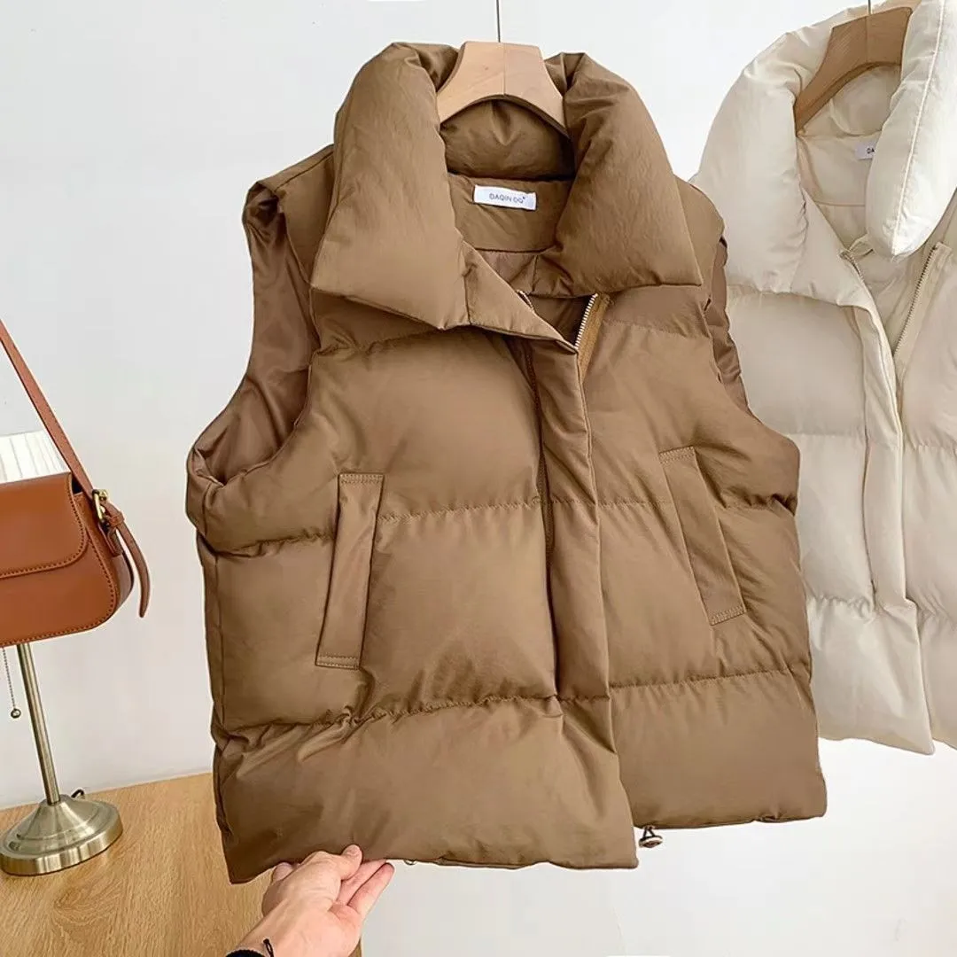 Maternity Clothes Down Cotton Clothes Vests Women's Spring and Autumn Loose Vest Stand-up Collar Solid Color Cotton Shoulders