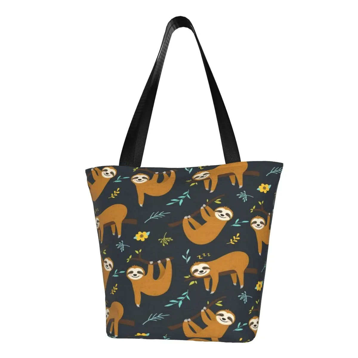 Super Cute Sloth, Leaves And Flowers Casual Shoulder Tote Shopping Bag Large Capacity Zip Pocket Bag Birthday Gift