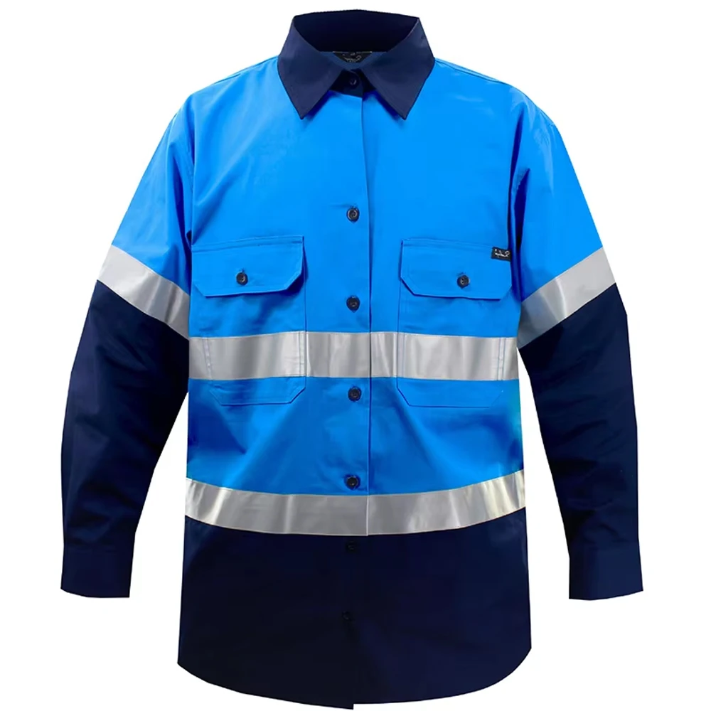 Hi Vis Safety Shirts 100% Cotton Long Sleeve High Visibility Work Shirt Two Tone Construction Workwear Clothes