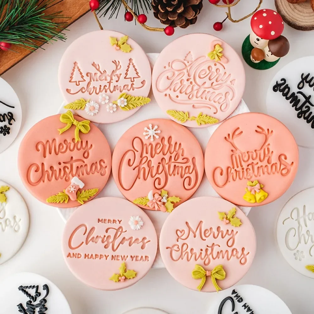 Merry Christmas Cookie Embosser Mold English Letter Fondant Cookie Cutter Biscuit Stamp Mold Cake Decorating Tool Baking Supplie