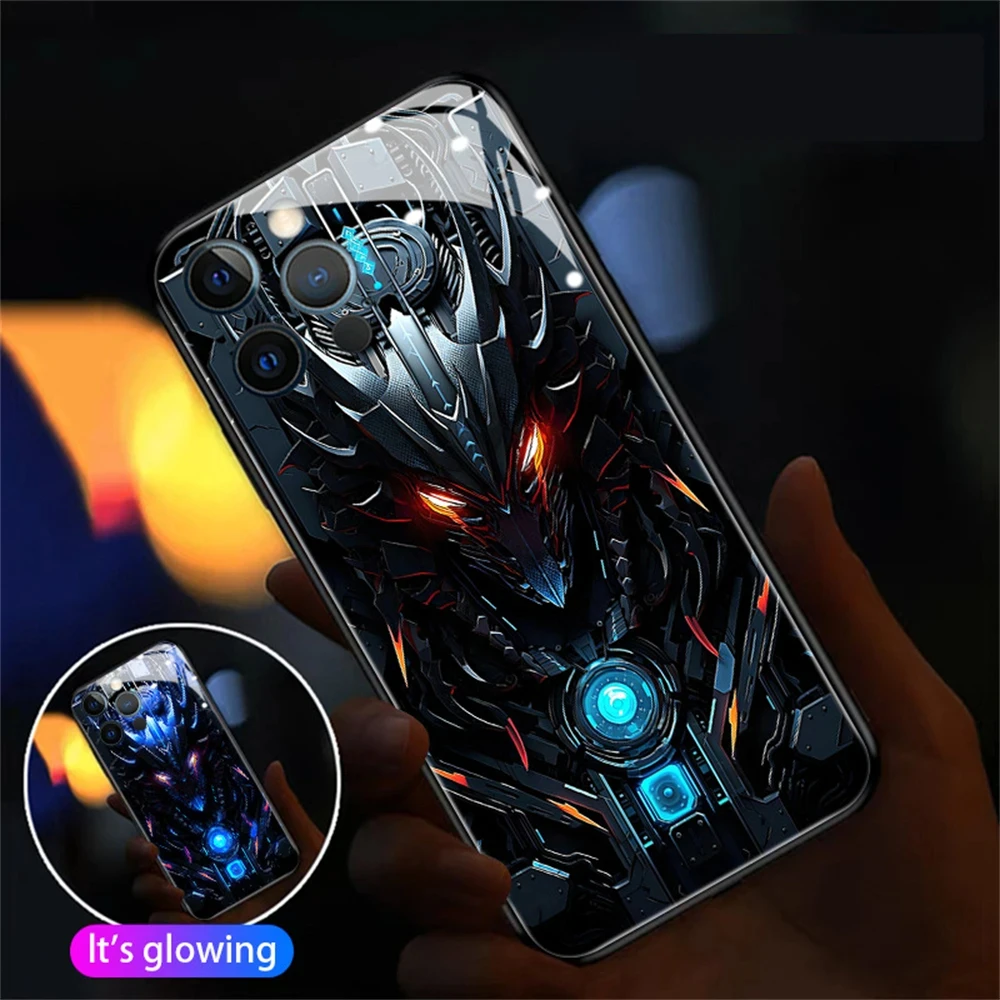 

Cool Death Abyss Mecha LED Glow Luminous Tempered Glass Phone Case For XiaoMi 13 12 11 Pro Ultra RedMi K60 K50 Poco F3 F4 F5