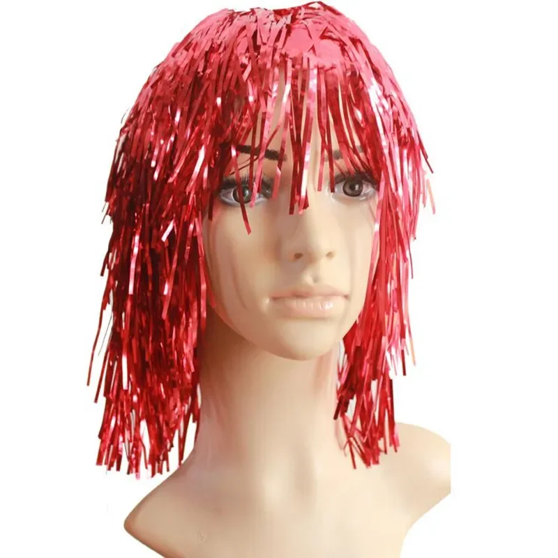 Women Men Paillette Sequin Colorful Rain Wire Tassel Wig Props Party Head Wear Cosplay Costume    Decoration Christmas