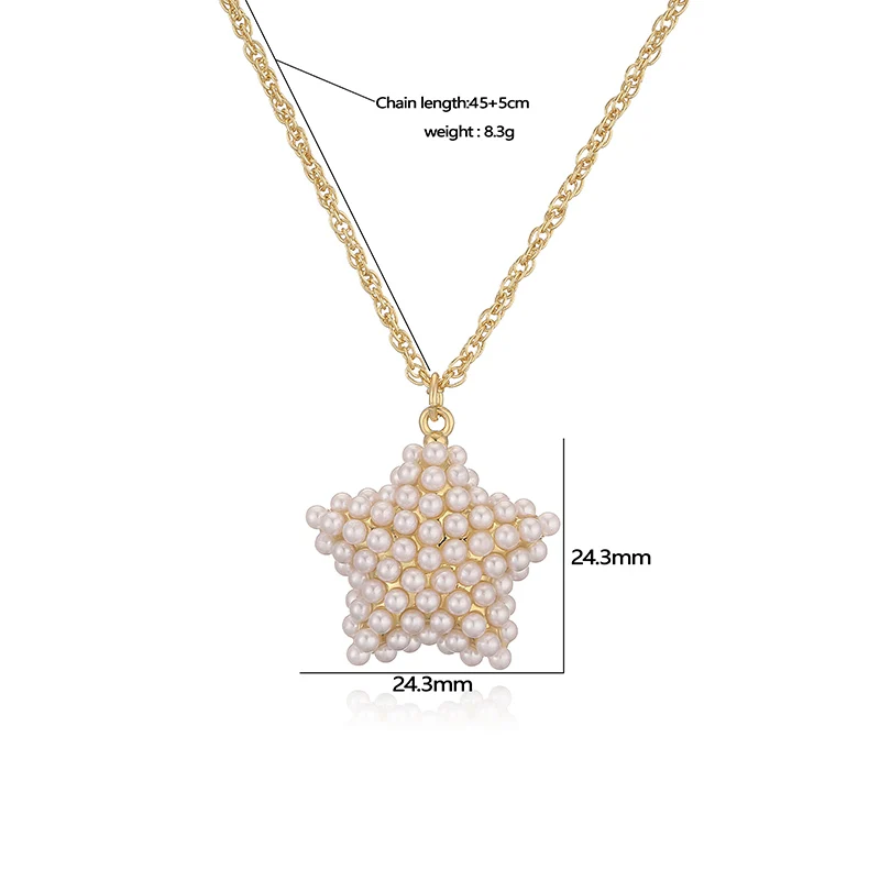 18K Gold Plated Brass Charm Pendant Necklace Classic Heart Shaped Star Inlaid Shiny Pearl Ladies Jewellery Wedding Romantic Gift
