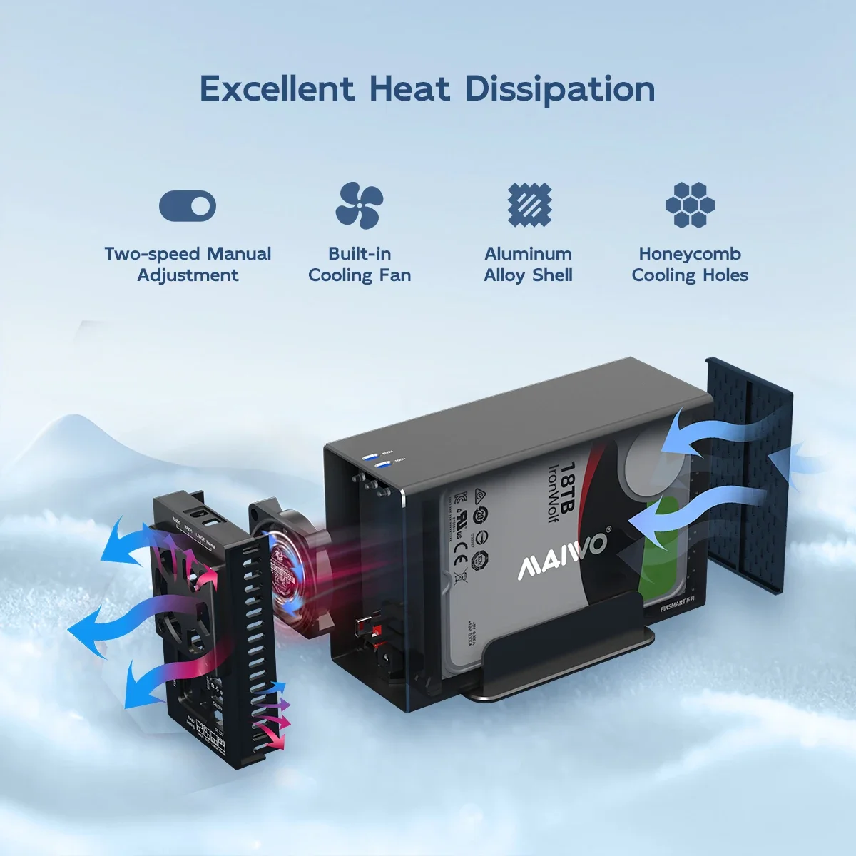 MAIWO casing kapasitas 2.5/3.5 inci, SATA RAID HDD stasiun Dok Dual Bay Hard Drive eksternal RAID USB3.0 hingga 5Gbps