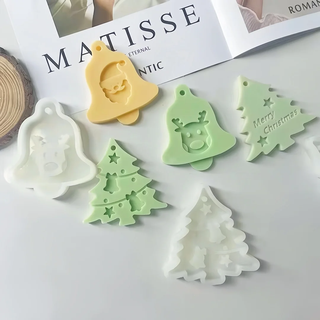 DIY Elk Bell Christmas Tree Aromatherapy Wax Pendant Gypsum Hanging Silicone Mold Christmas Plaster Crafts Epoxy Resin Mold