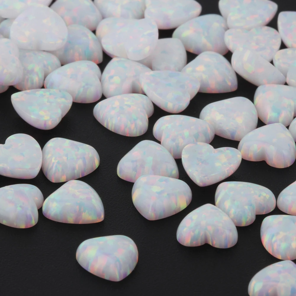 Free Shipping DIY Color Heart Cabochon Flat Bottom Synthetic Fire Opal Heart Stone