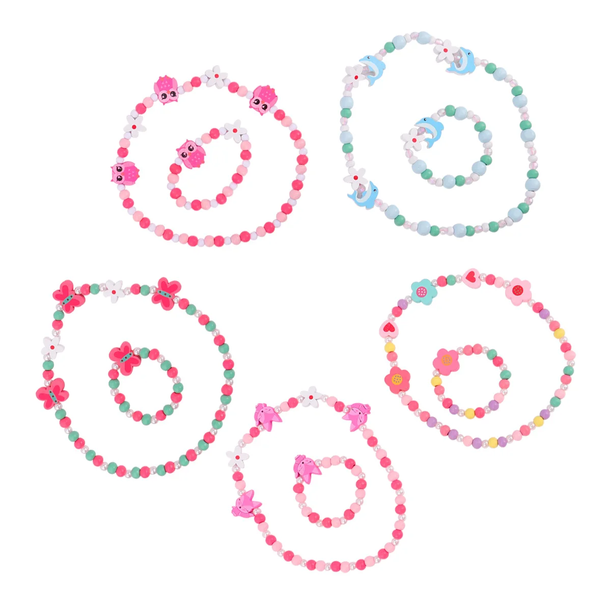 

5Sets Kids Beads Necklace Bracelet Set Colorful Lightweight Jewelry Accessories Pretend Play Birthday Gift Kids Beads Necklace