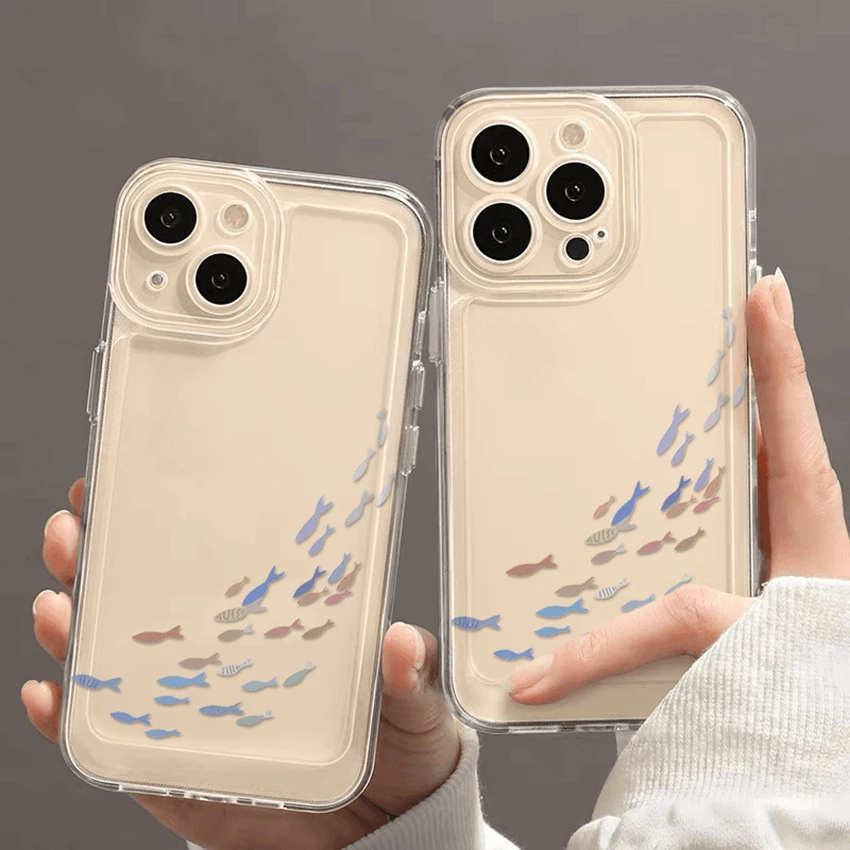 컬러풀 피쉬 폰 케이스 아이폰 16 15 14 13 프로 12 11 맥스 플러스 16프로 투명 폰 케이스 심플 15프로맥스 커버 하드 쉘