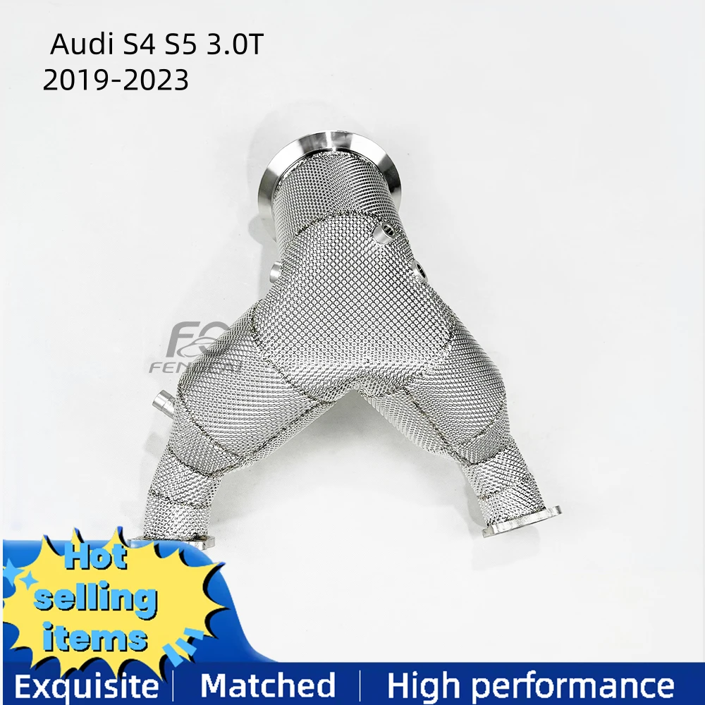 

High performance exhaust downpipe double catalytic with heat shield for Audi S4 S5 2019-2023 exhaust system catalytic converter